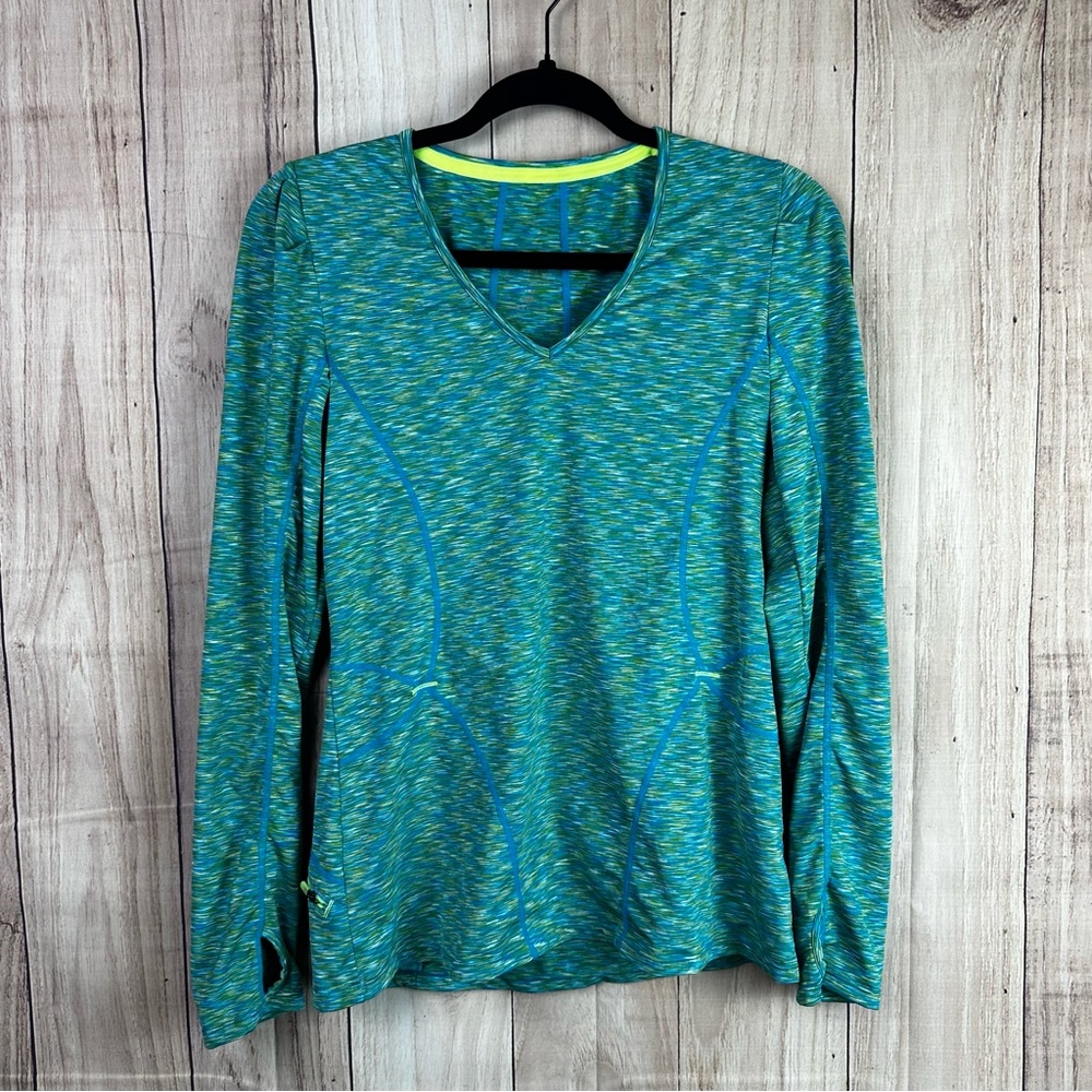 Athleta Blue and Green Long Sleeve Top